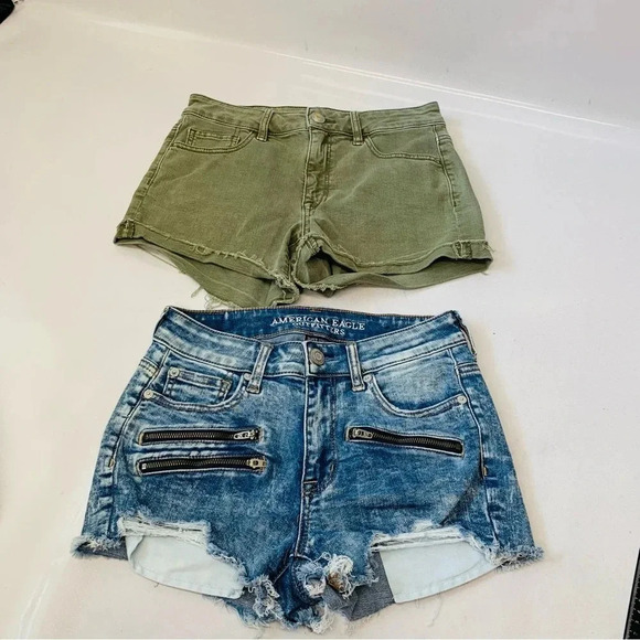 American Eagle Shorts Woman Lot 4 Hi Rise Shortie Super Stretch Blue Green Moto - Picture 1 of 16